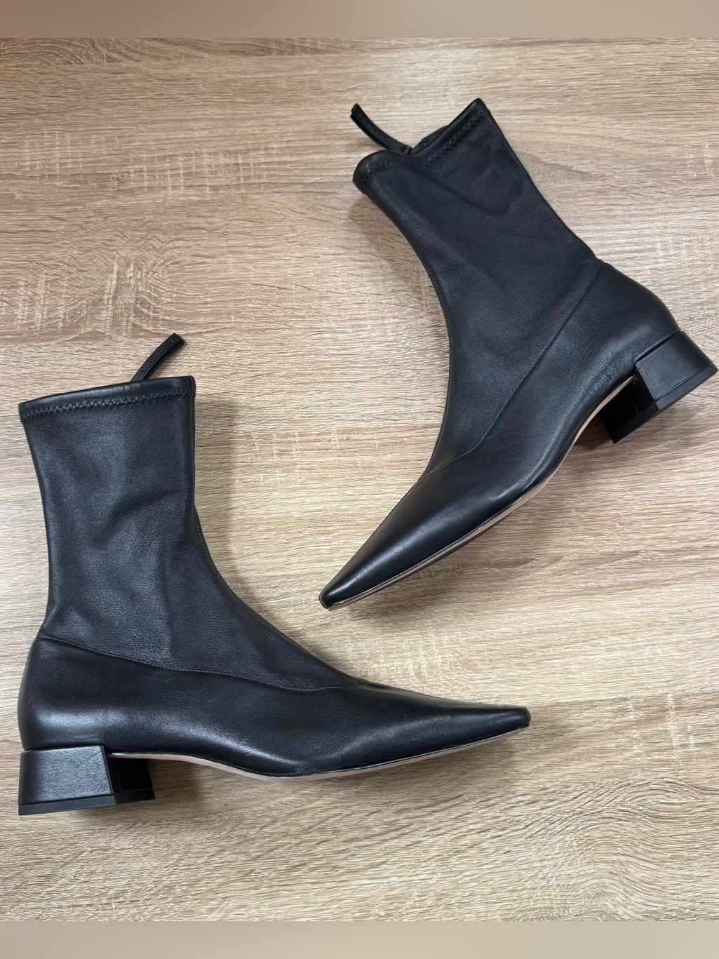 New Reformation Rosina Ankle Boots Black Stretch Leather 9.5